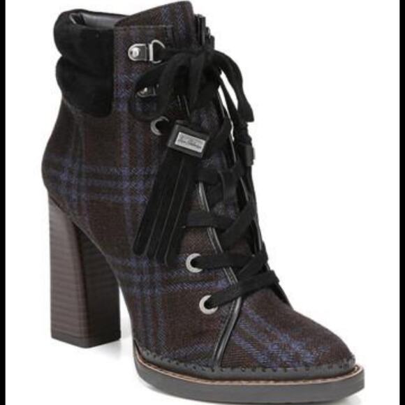 Sam Edelman Sondra Navy Plaid Lace Up Bootie Size 7 - Picture 1 of 12